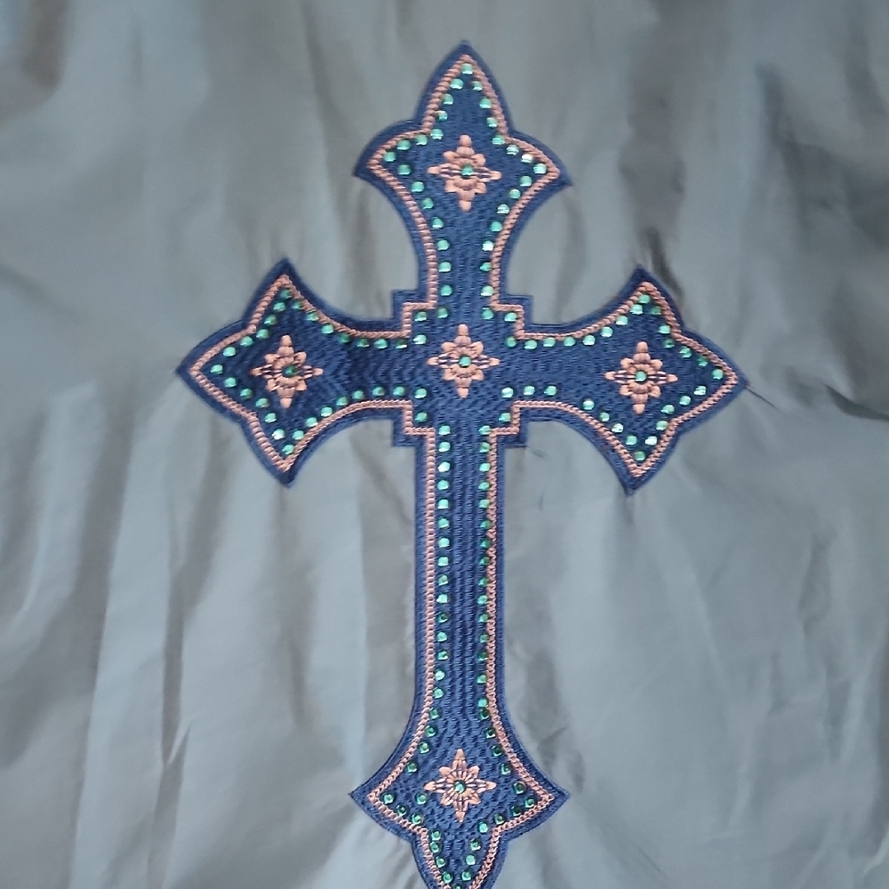 Ace of Diamond Blue Embroidered Cross Western Shirt Men’s Long Sleeve - Picture 10 of 13